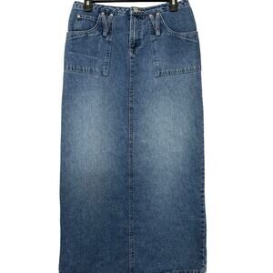 No Boundaries Y2K Denim Maxi Skirt Juniors 7 2000s Back Slit Med Wash